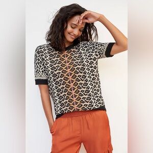 Anthropologie Maeve Elinor Short Sleeve Leopard Sweater